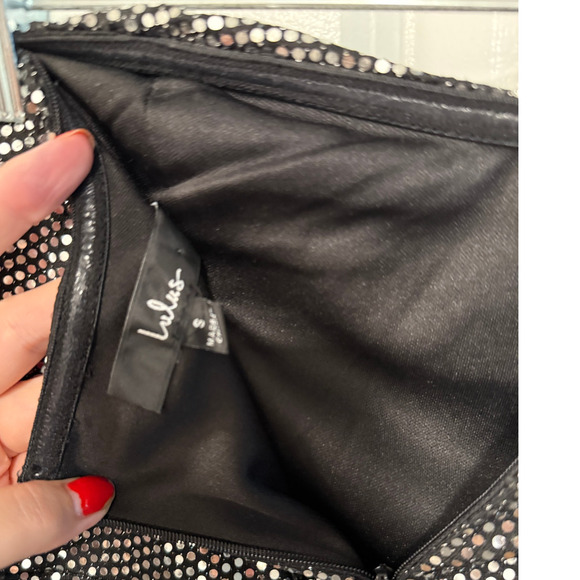 Lulus S Black Sequin Strapless Mermaid Maxi Dress Metallic Silver Shimmer Gown - Picture 4 of 8